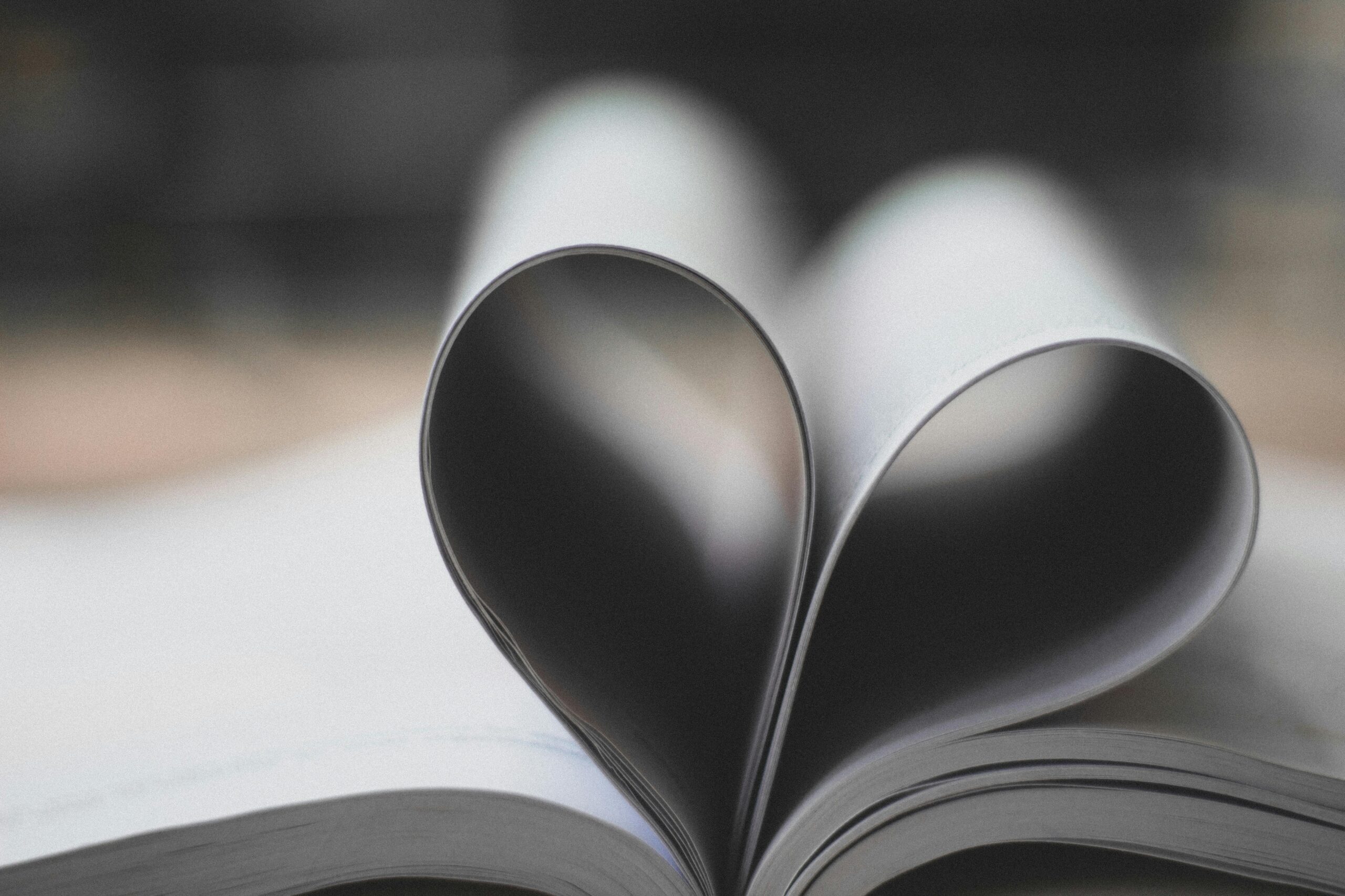 Pages of a book, curled into a heart shape